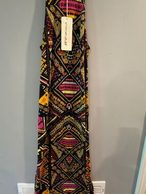 H&M Black Maxi Dress with Neon Pink, Yellow & Orange Aztec Print